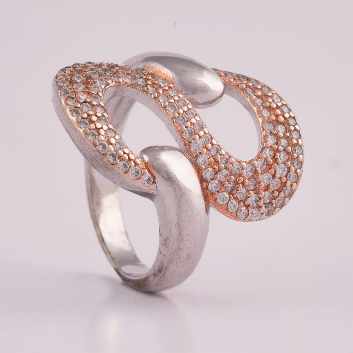 Two-Tone Rose Gold and Silver Interlocking Ring