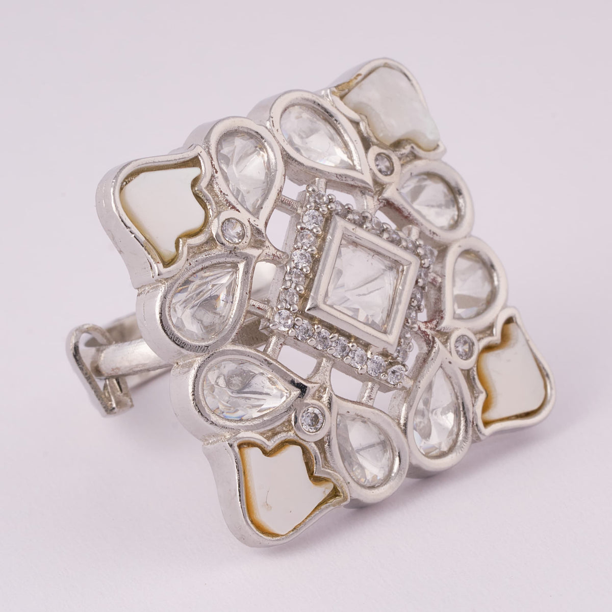 Vintage Silver Ring with Geometric and Teardrop Stones