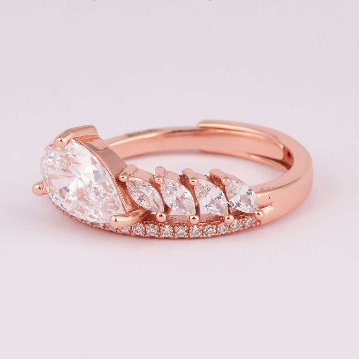 Rose Gold Marquise and Round Diamond Ring