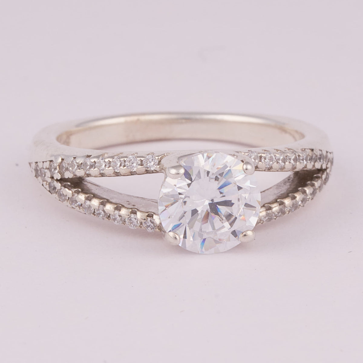 Silver Split Shank Ring with Round Solitaire