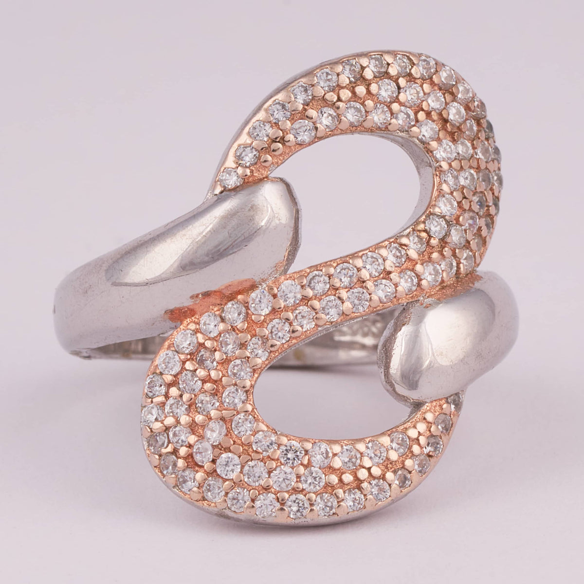 Two-Tone Rose Gold and Silver Interlocking Ring