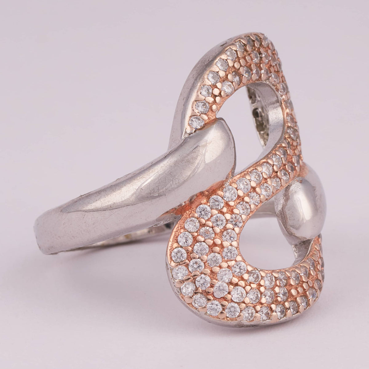 Two-Tone Rose Gold and Silver Interlocking Ring
