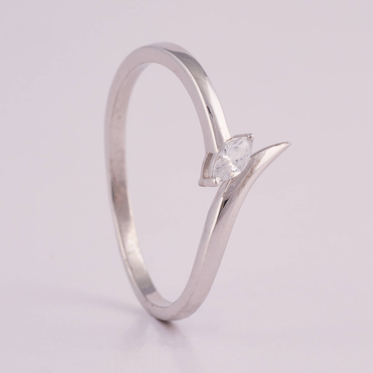 Silver Bypass Ring with Marquise Solitaire Stone