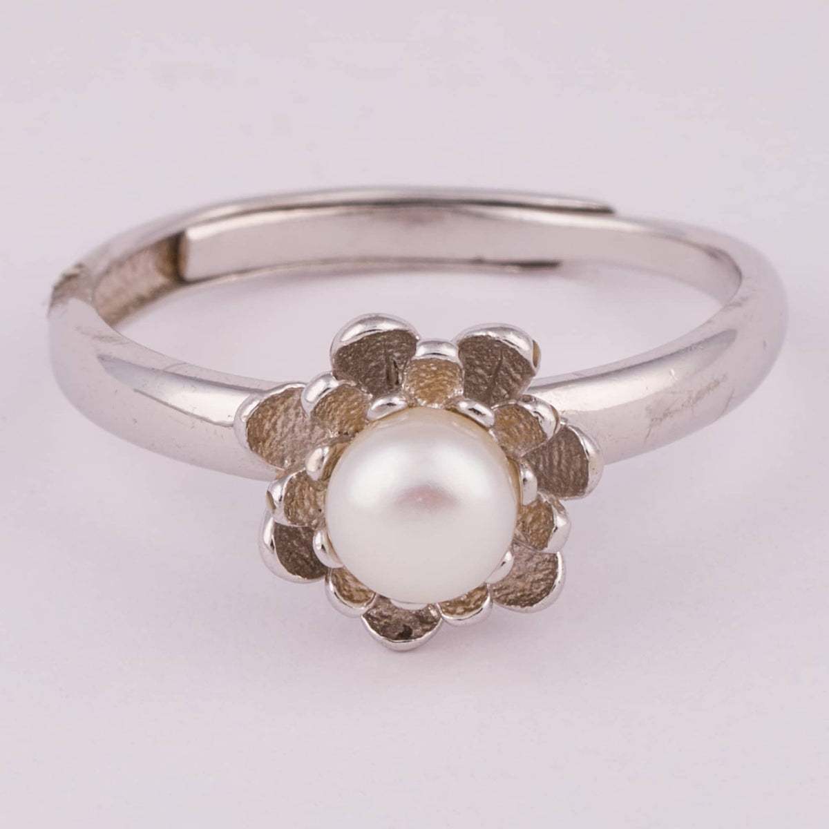 Silver Floral Ring with Freshwater Pearl Center