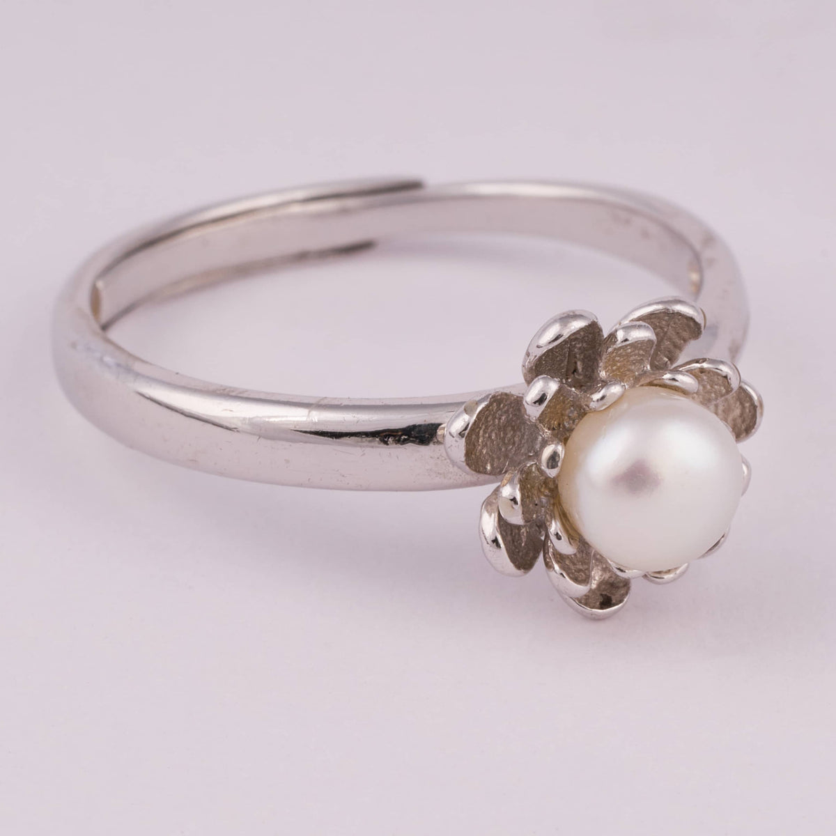 Silver Floral Ring with Freshwater Pearl Center