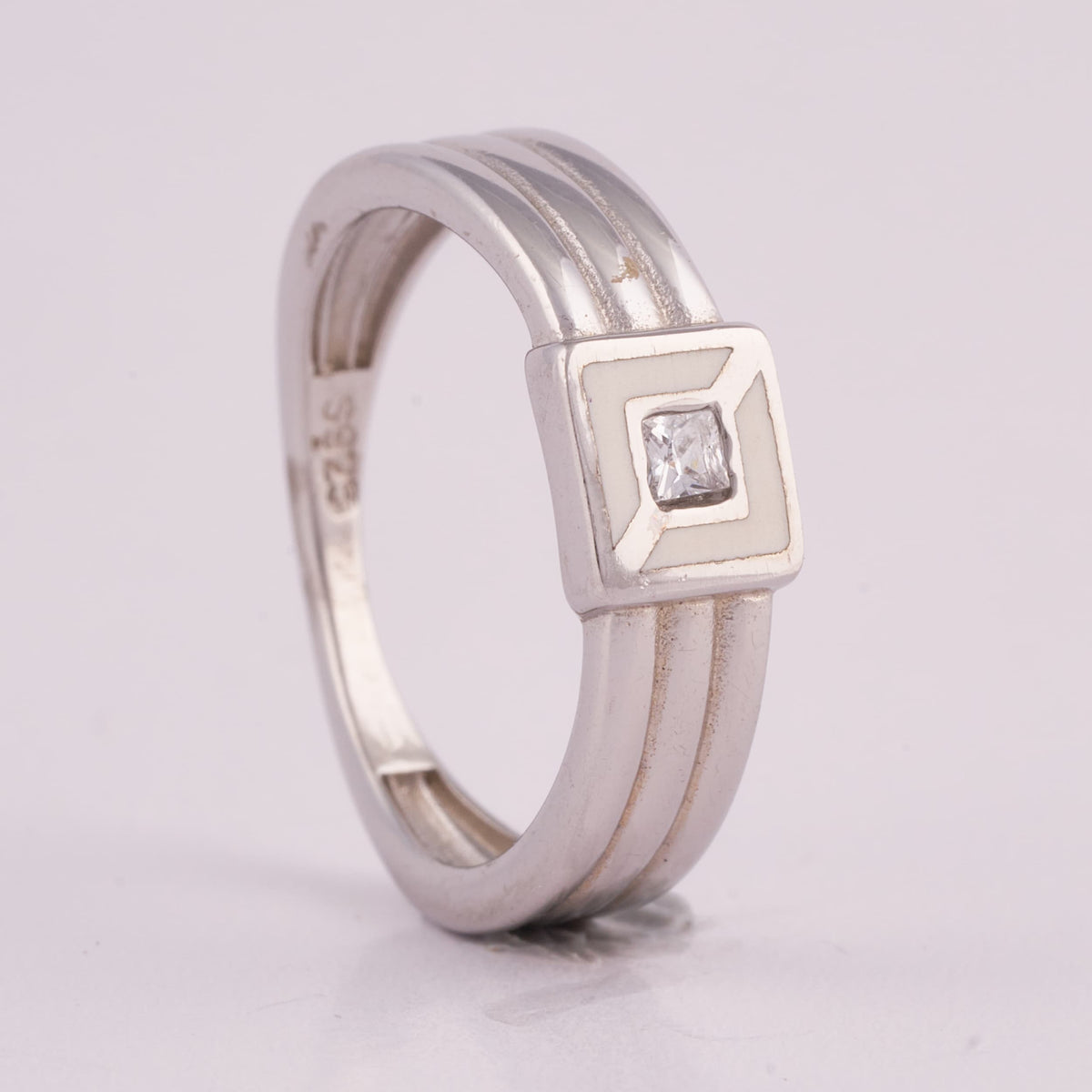 Geometric Silver Ring with Square Solitaire Stone