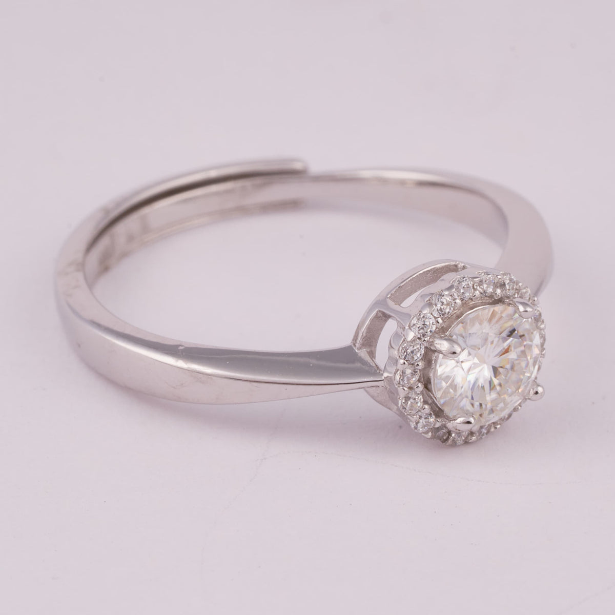 Silver Halo Ring with Round Center Stone