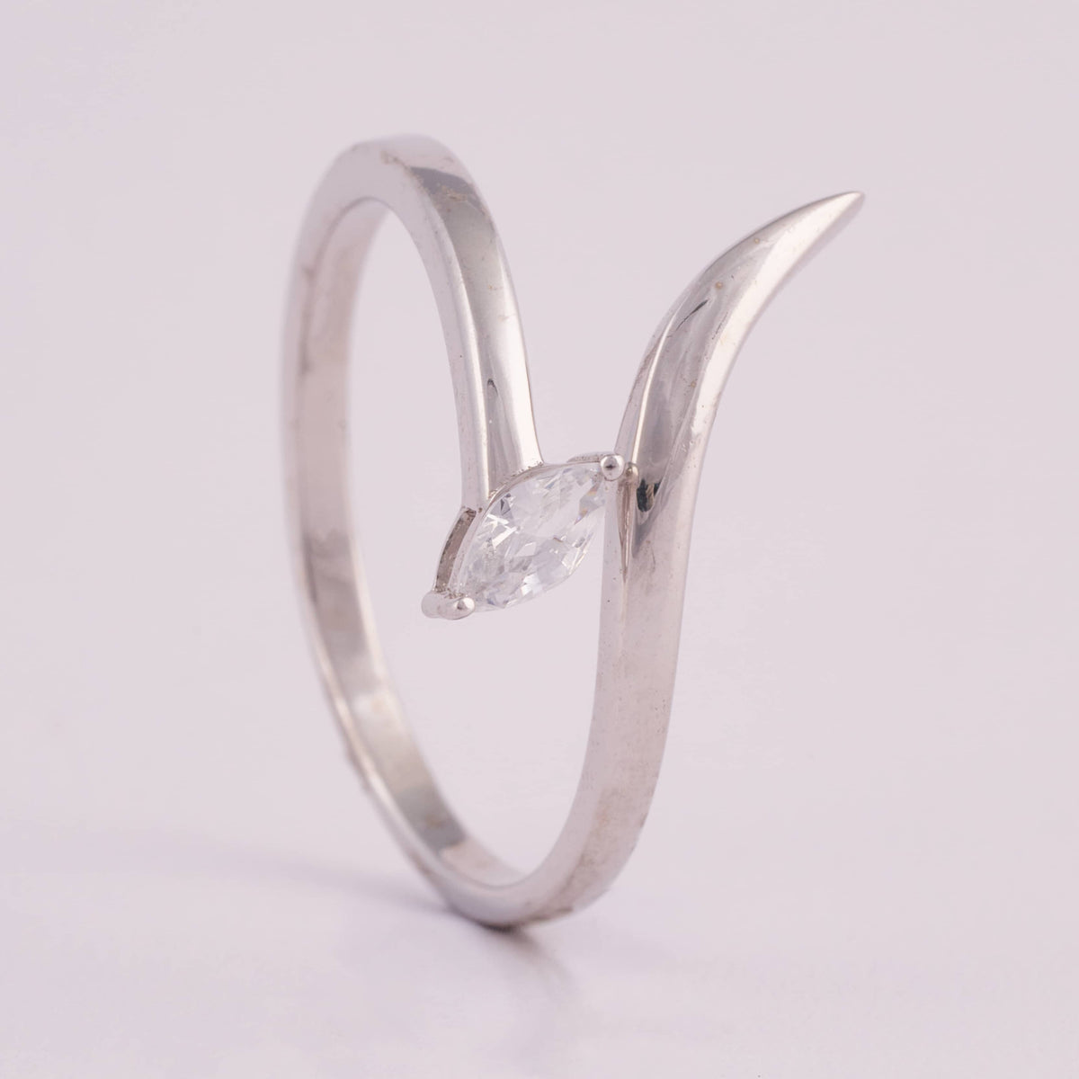 Silver Bypass Ring with Tilted Marquise Stone