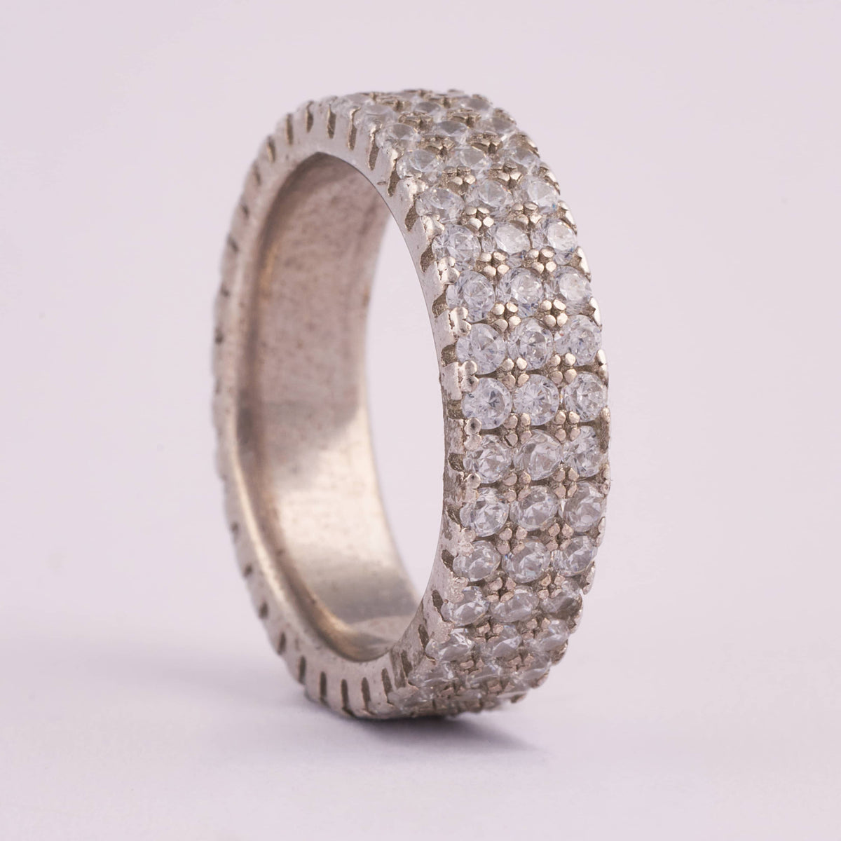 Silver Eternity Band with Dual Row Diamonds