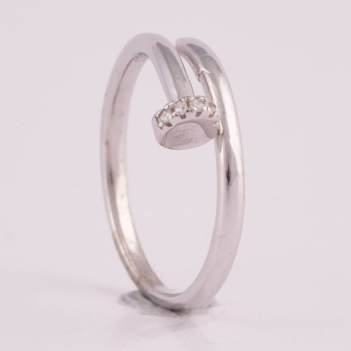 Silver Bypass Ring with Pave Stone Detail