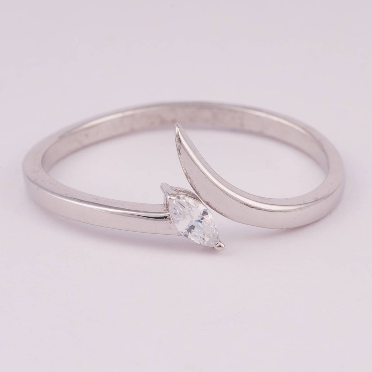 Silver Bypass Ring with Marquise Solitaire Stone