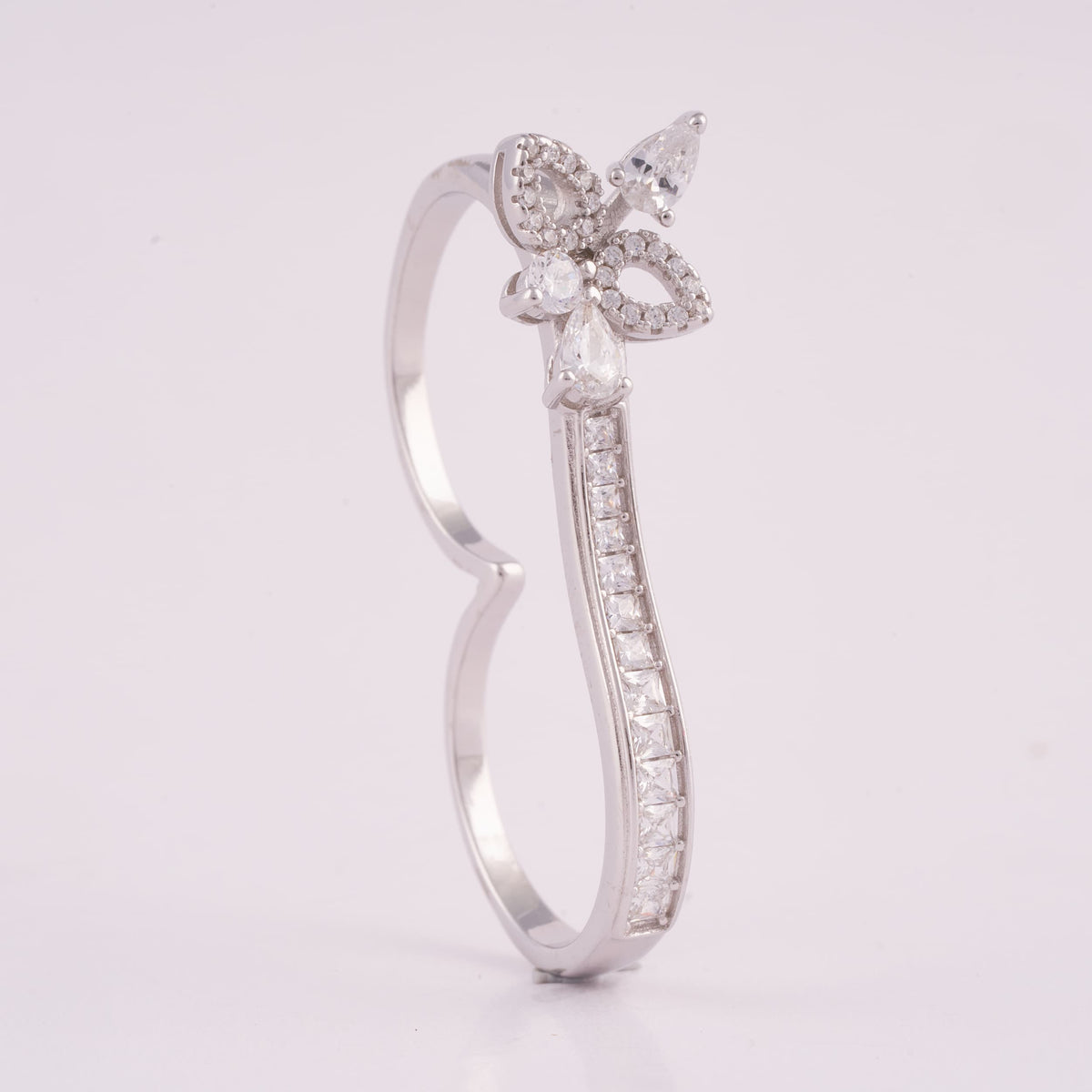 Silver Butterfly Ring with Pave Stones and Curved Band