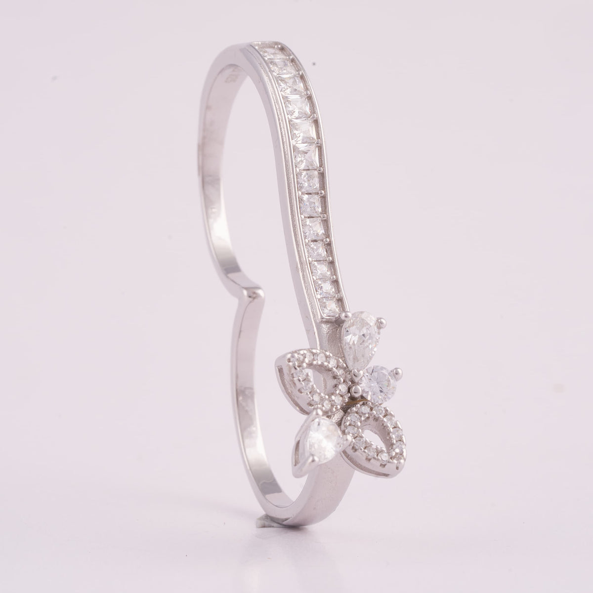 Silver Butterfly Ring with Pave Stones and Curved Band