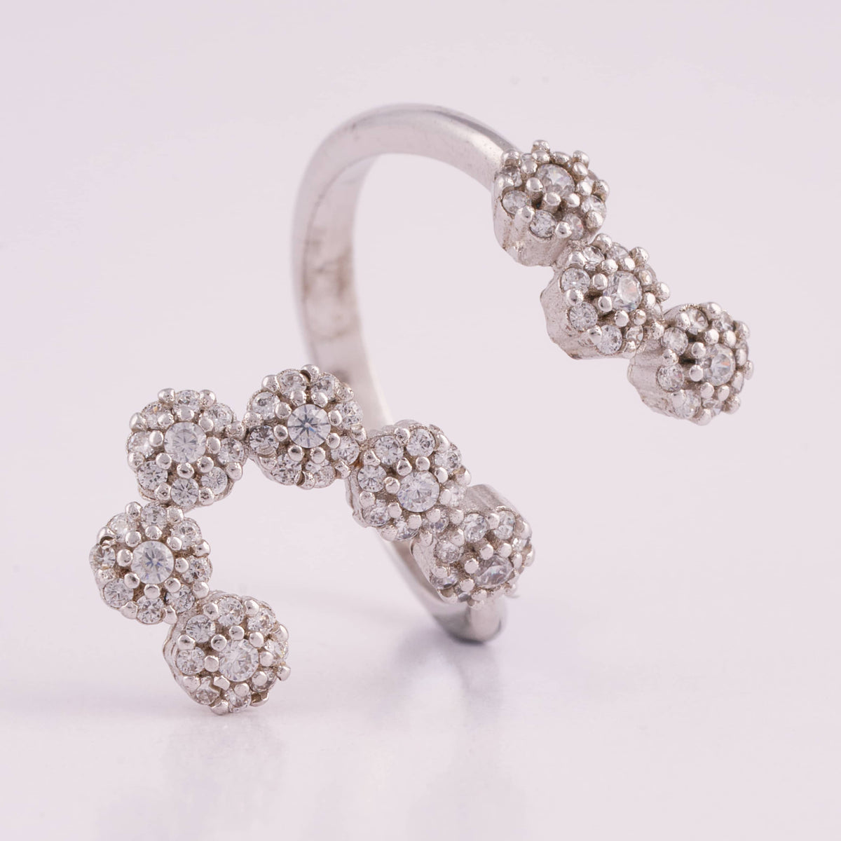 Silver Cluster Flower Ring with Multiple Stones