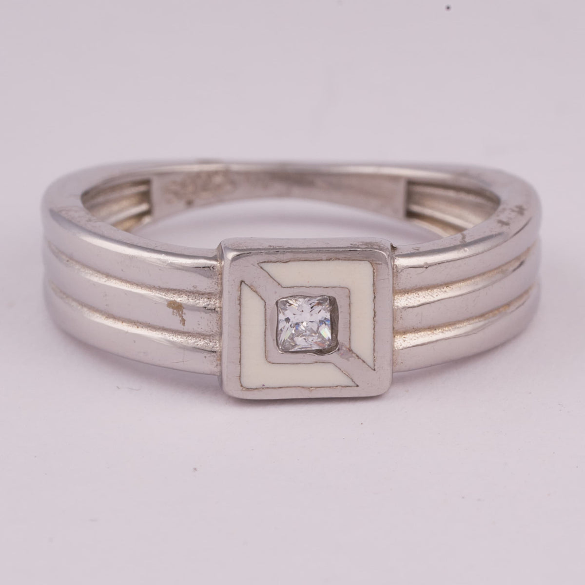 Geometric Silver Ring with Square Solitaire Stone