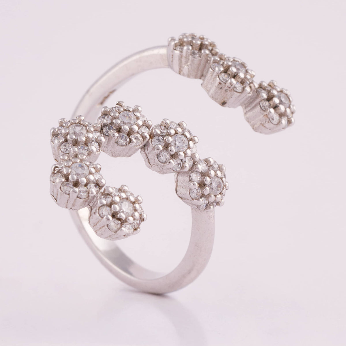 Silver Cluster Flower Ring with Multiple Stones