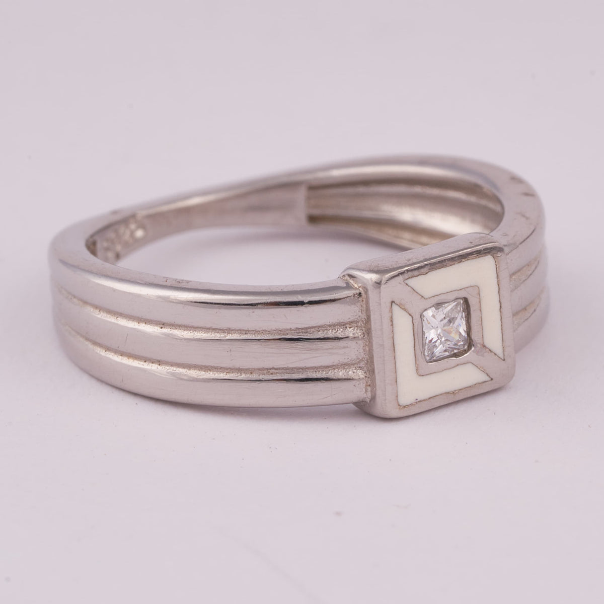 Geometric Silver Ring with Square Solitaire Stone