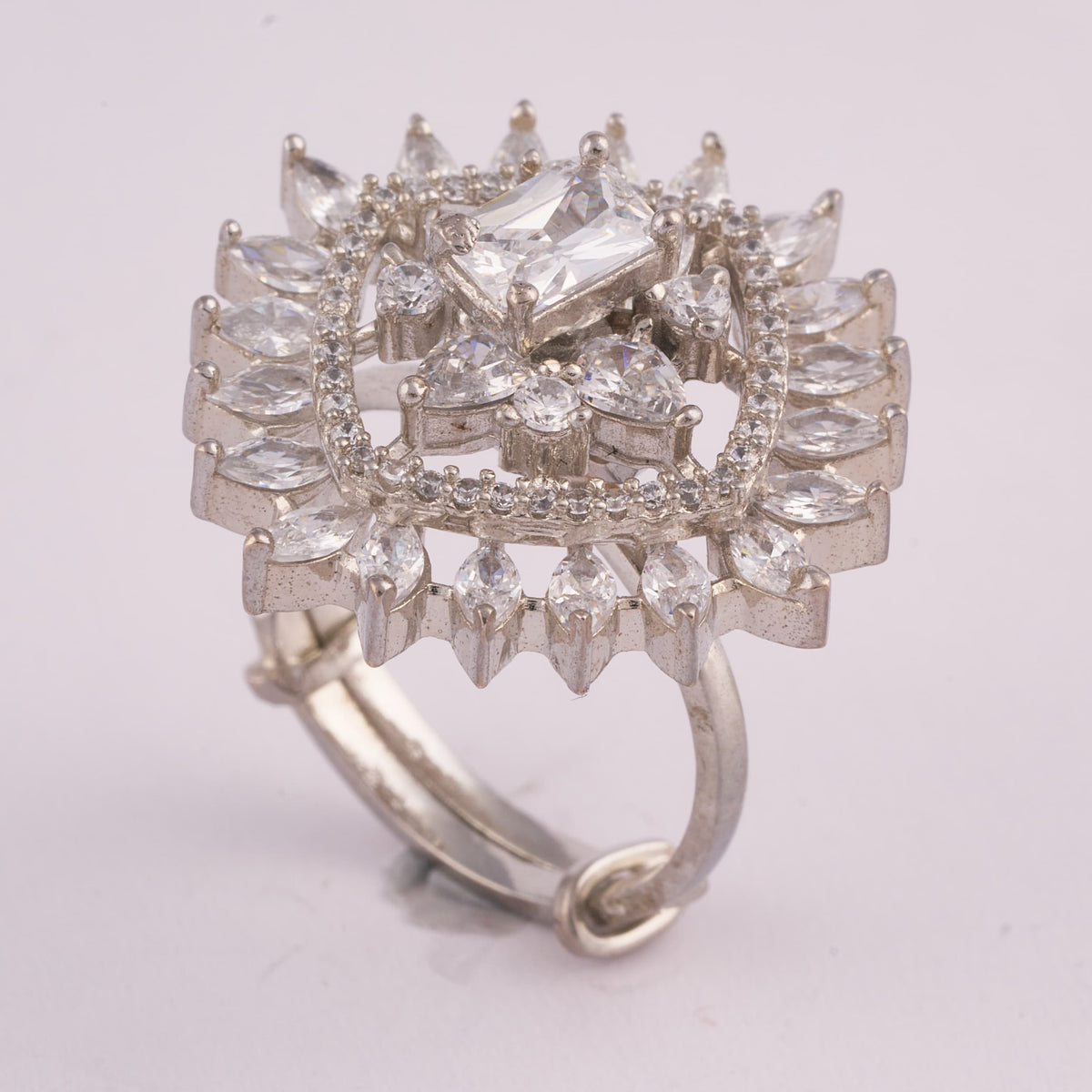 Statement Silver Ring with Marquise and Square Stones