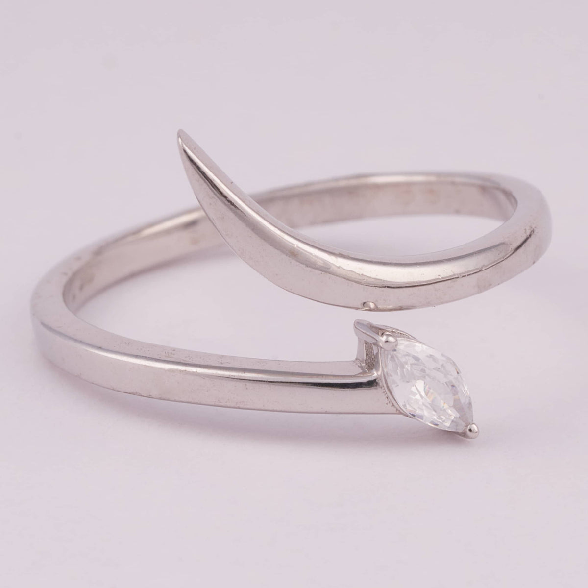 Silver Bypass Ring with Tilted Marquise Stone