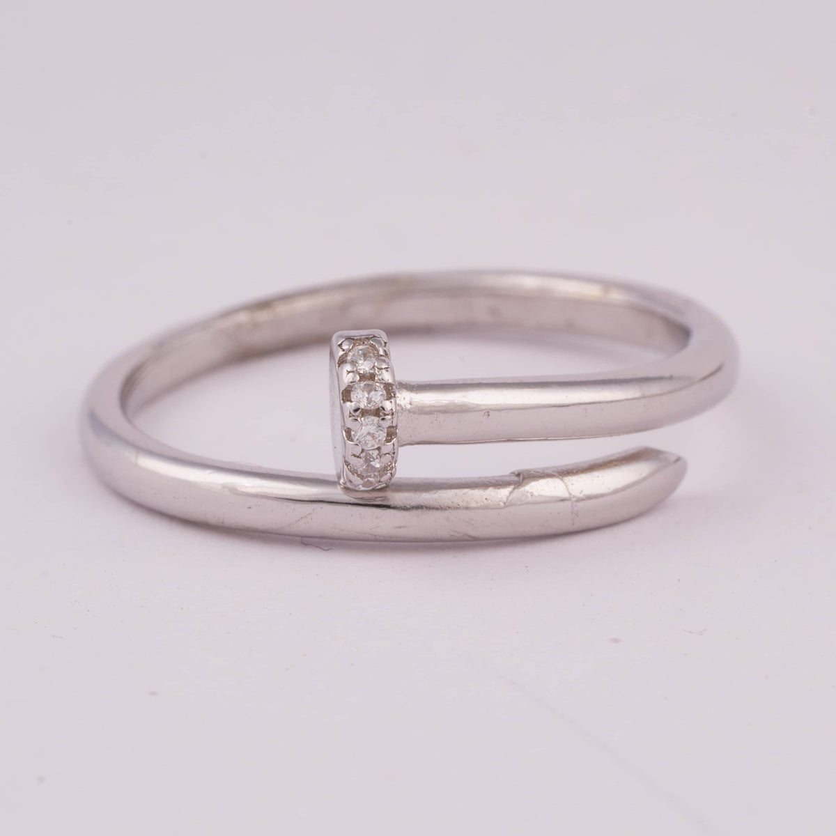 Silver Bypass Ring with Pave Stone Detail
