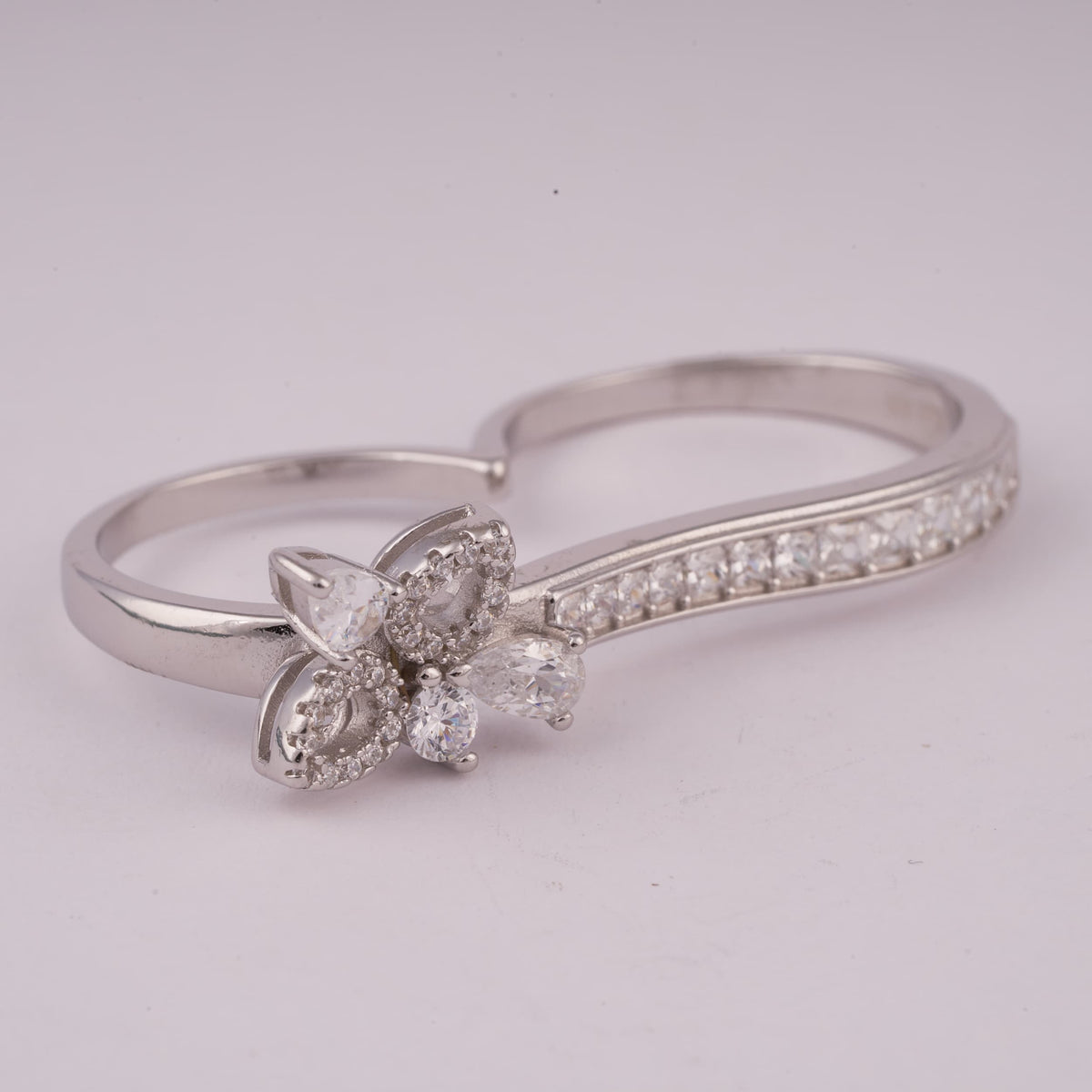 Silver Butterfly Ring with Pave Stones and Curved Band