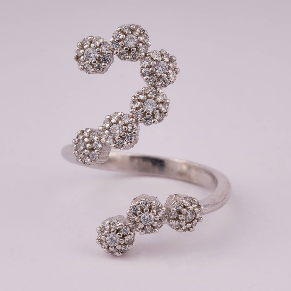 Silver Cluster Flower Ring with Multiple Stones