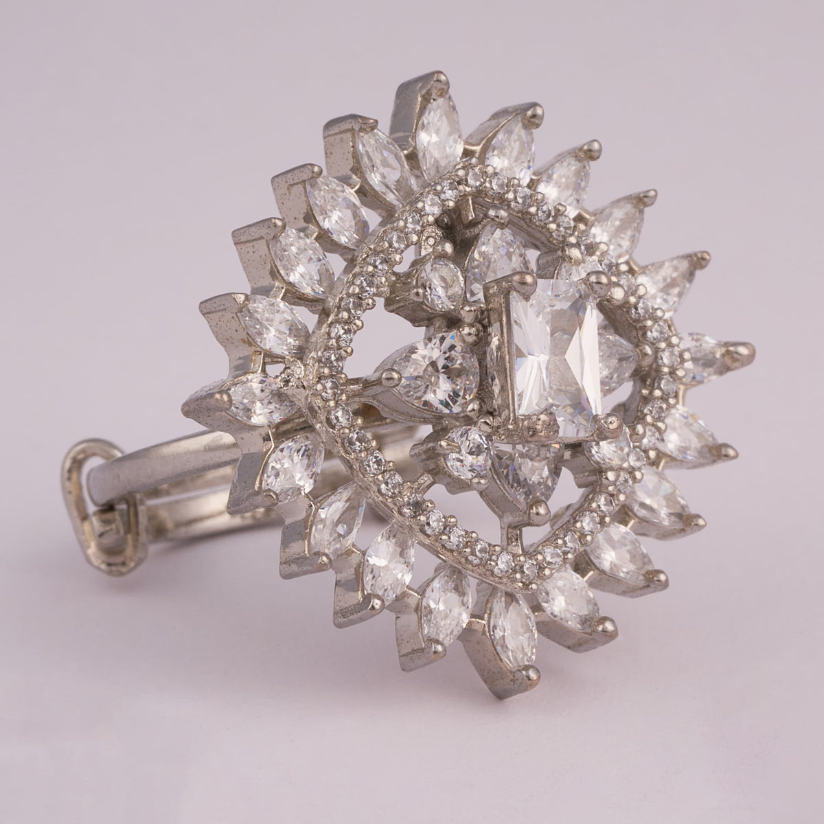 Statement Silver Ring with Marquise and Square Stones