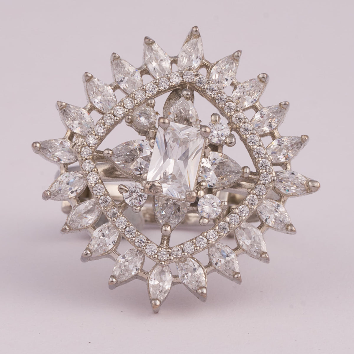 Statement Silver Ring with Marquise and Square Stones