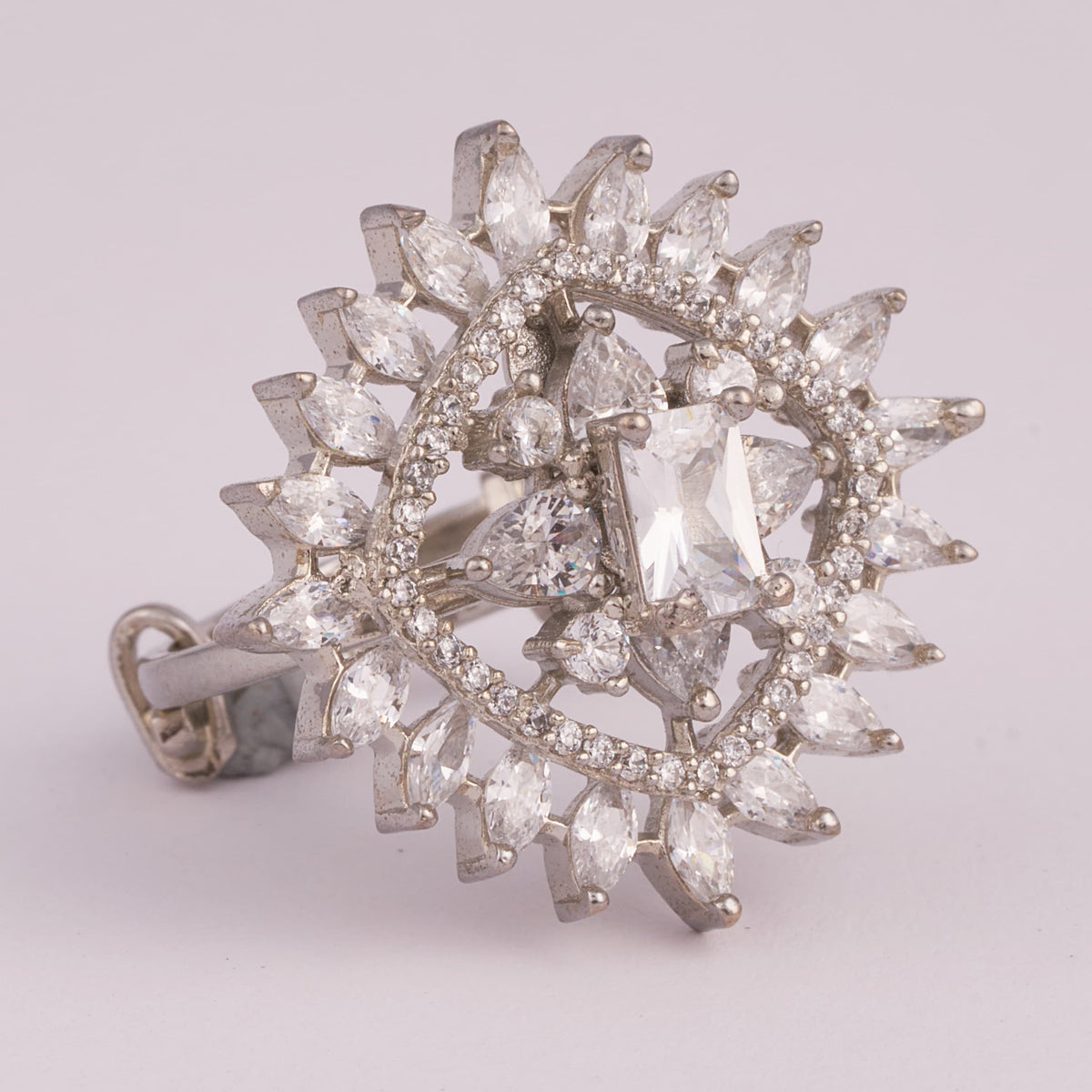Statement Silver Ring with Marquise and Square Stones