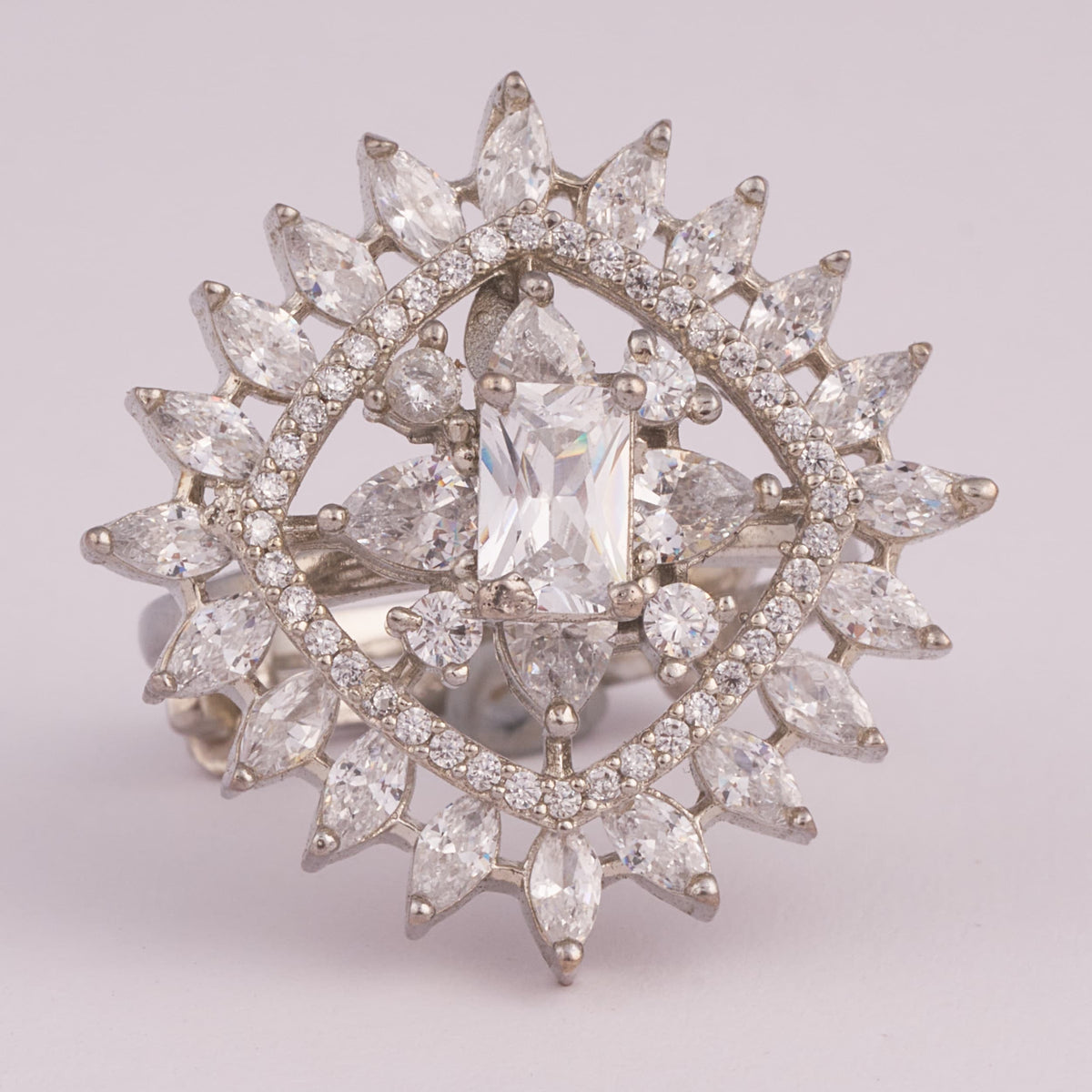 Statement Silver Ring with Marquise and Square Stones