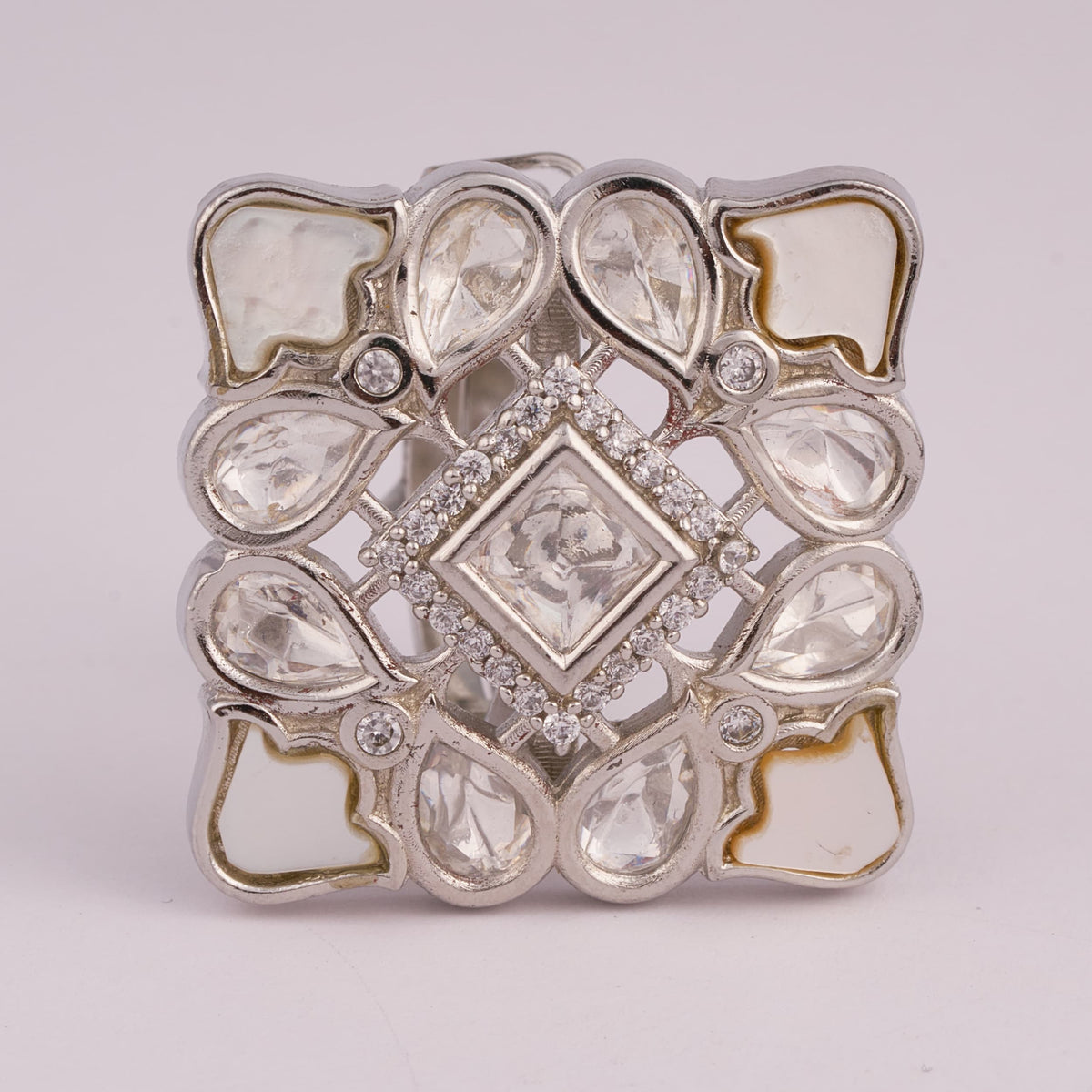 Vintage Silver Ring with Geometric and Teardrop Stones