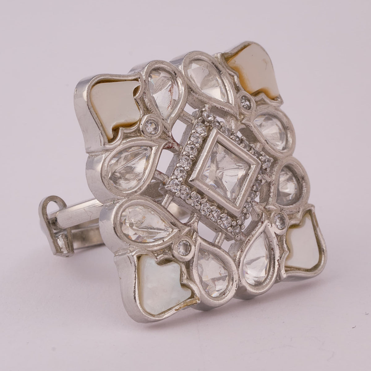Vintage Silver Ring with Geometric and Teardrop Stones