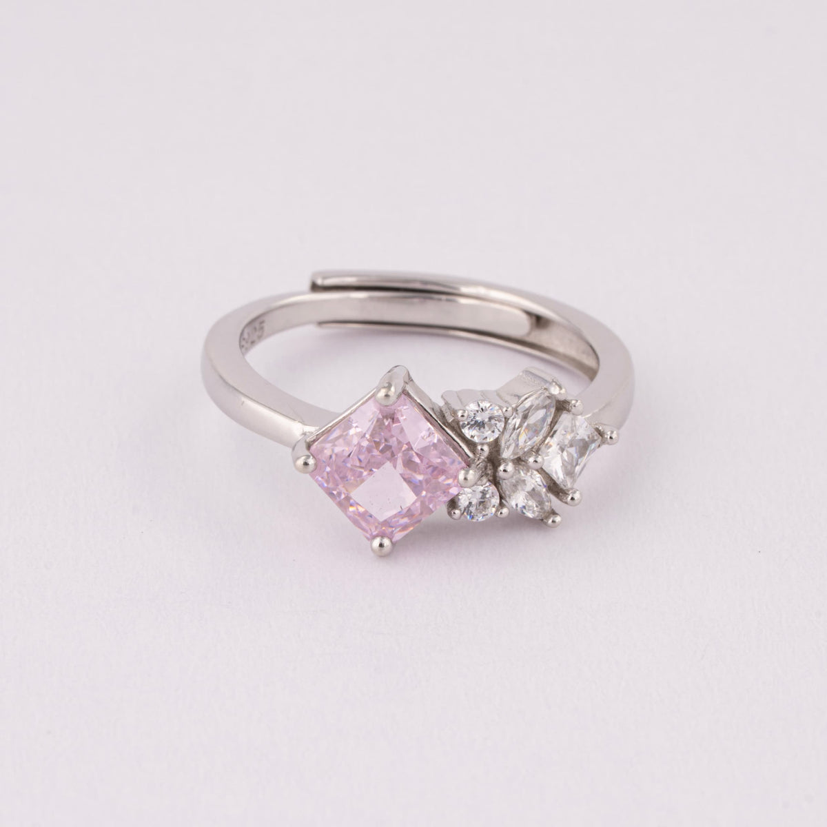 Pink Stone Adjustable Silver Ring for Girls