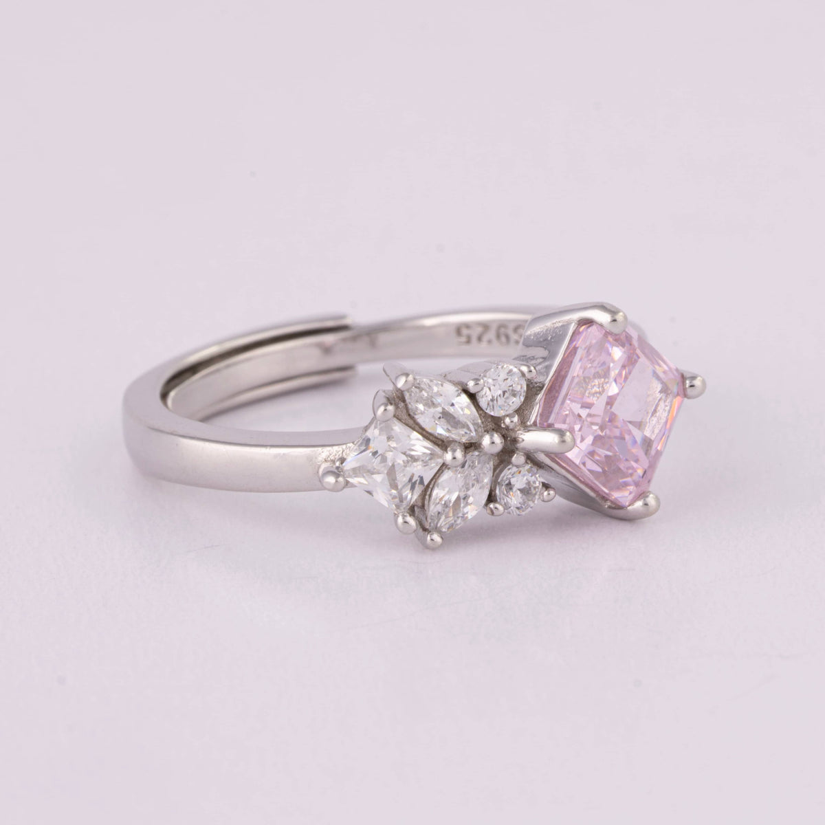 Pink Stone Adjustable Silver Ring for Girls