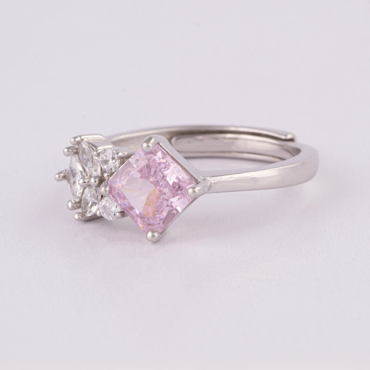 Pink Stone Adjustable Silver Ring for Girls