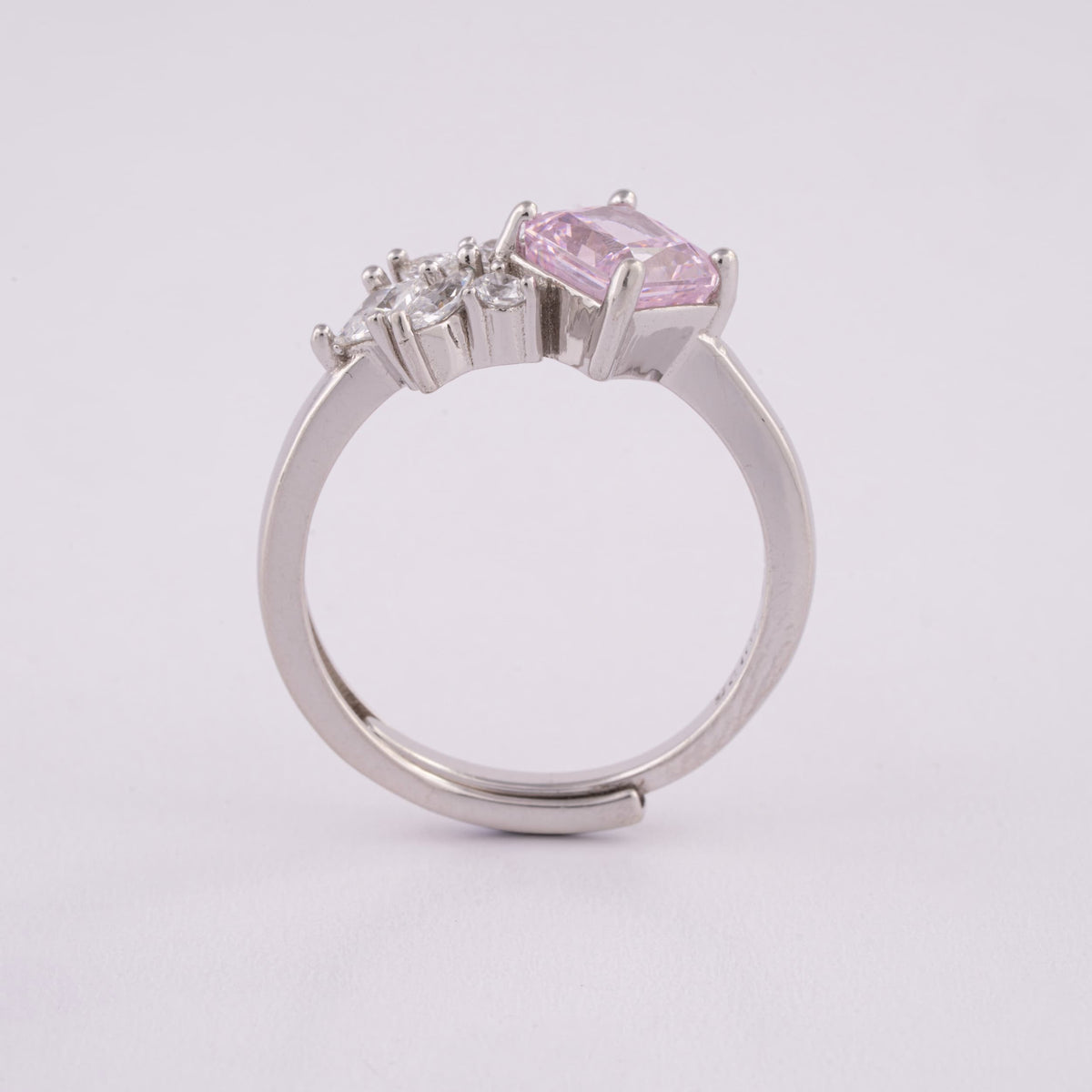 Pink Stone Adjustable Silver Ring for Girls