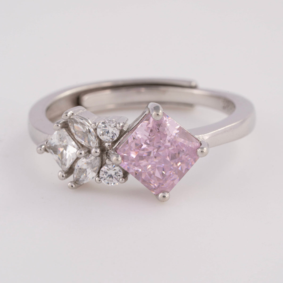 Pink Stone Adjustable Silver Ring for Girls