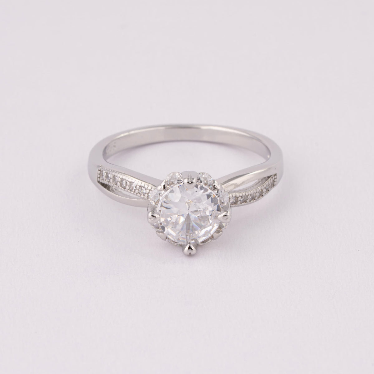Solitaire Engagement Ring with Halo | Silver Ring for Women