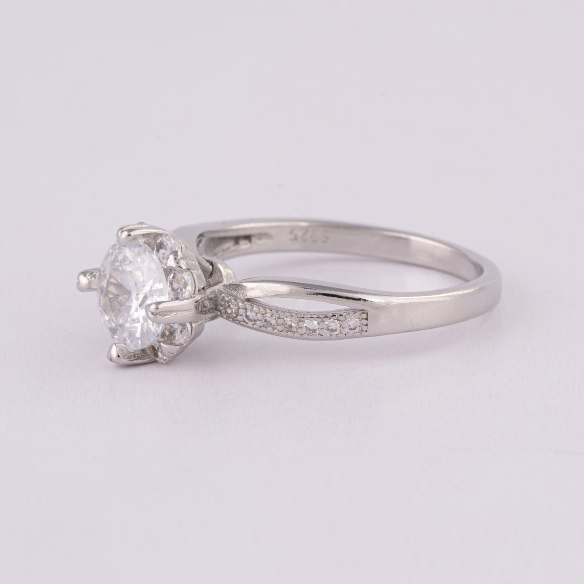 Solitaire Engagement Ring with Halo | Silver Ring for Women
