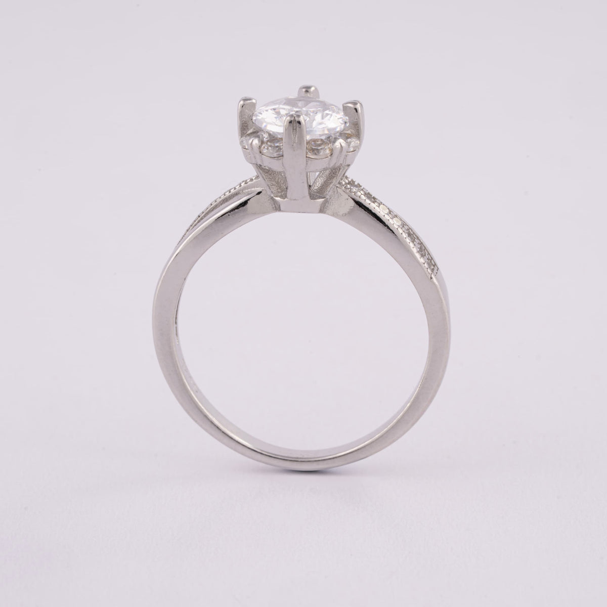 Solitaire Engagement Ring with Halo | Silver Ring for Women