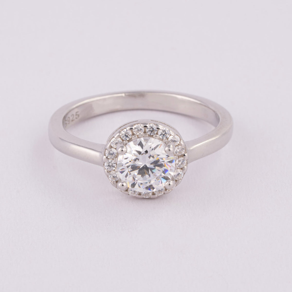 Round Halo Silver Ring for Women | Engagement Ring
