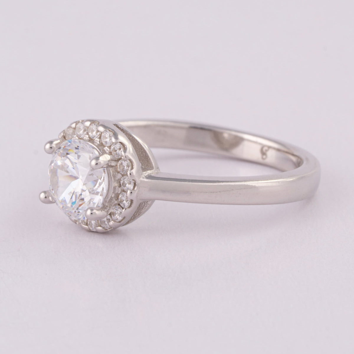 Round Halo Silver Ring for Women | Engagement Ring